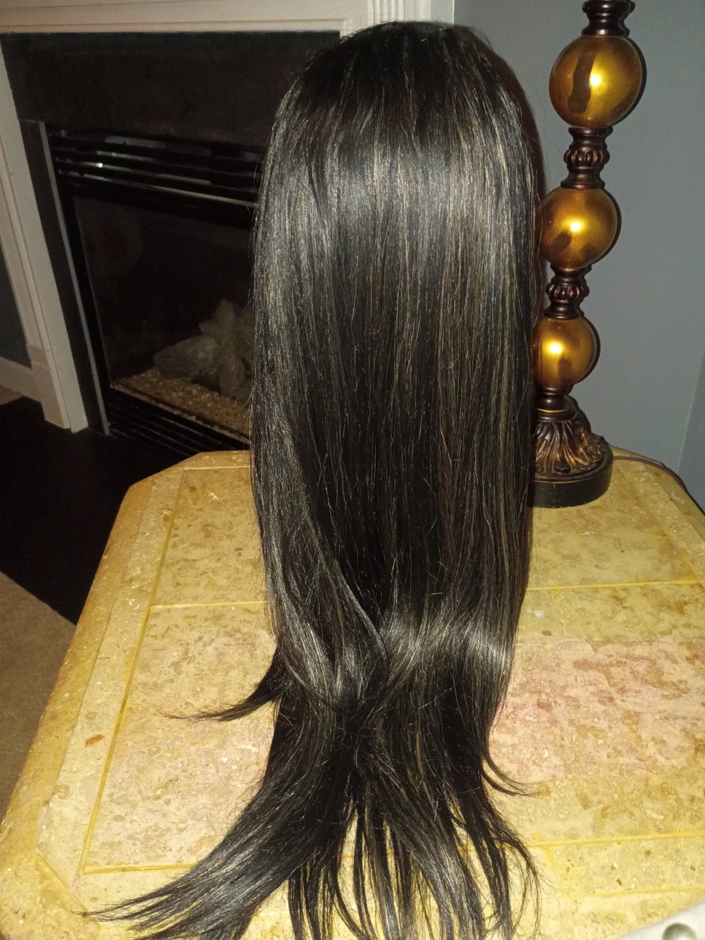 Long Straight Women's Highlighted Half Wig - Black with Blonde Highlights